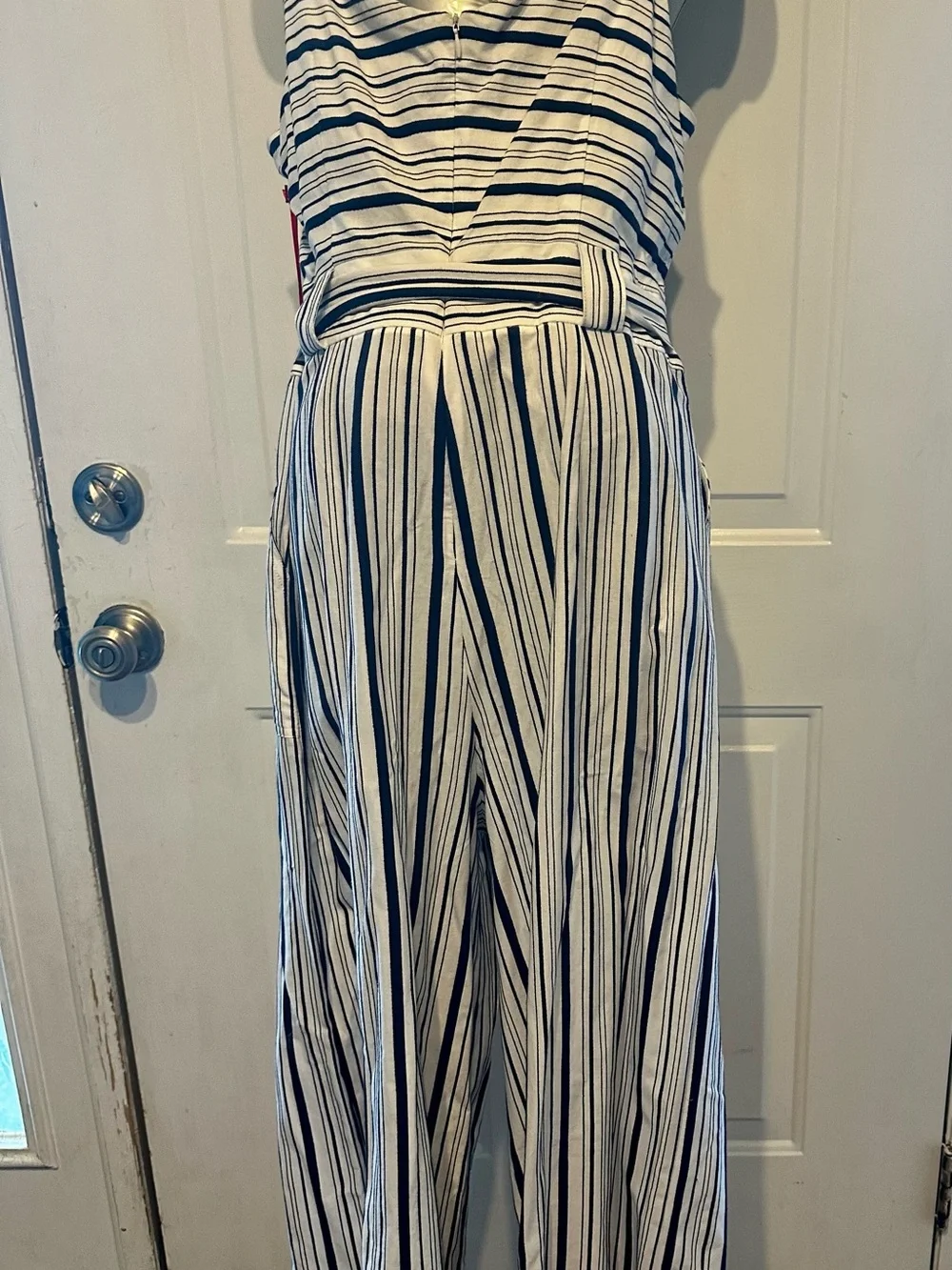 New w/ tags Elle large White & Navy Striped Tie-Waist Jumpsuit